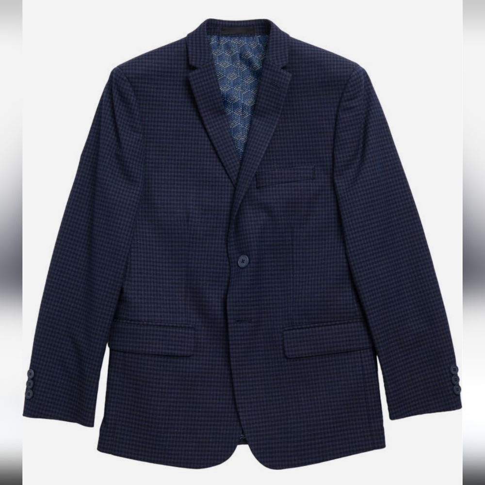 Tallia Boys Size 12 Navy Blue Check Two-Button Blazer Jacket